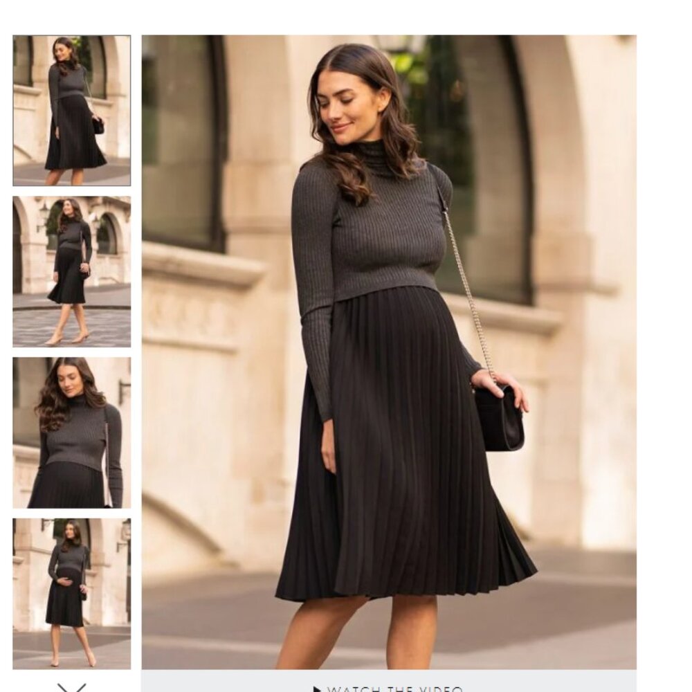 Seraphine - Marie | Charcoal Pleated Maternity & Nursing Dress